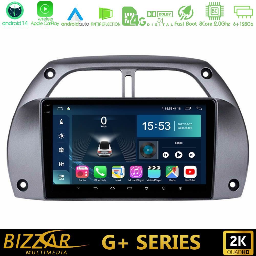 Bizzar G+ Series Toyota RAV4 2001 - 2006 8core Android14 6+128GB Navigation Multimedia Tablet 9"