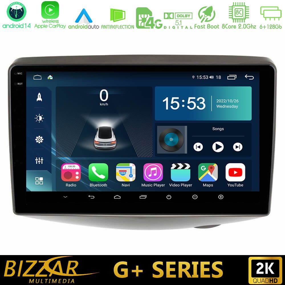 Bizzar G+ Series Toyota Yaris 1999 - 2006 8core Android14 6+128GB Navigation Multimedia Tablet 9"