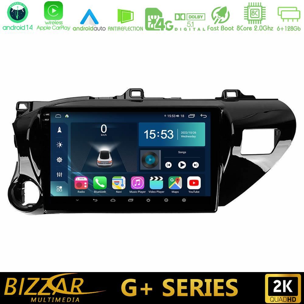 Bizzar G+ Series Toyota Hilux 2017-2024 8core Android14 6+128GB Navigation Multimedia Tablet 10"