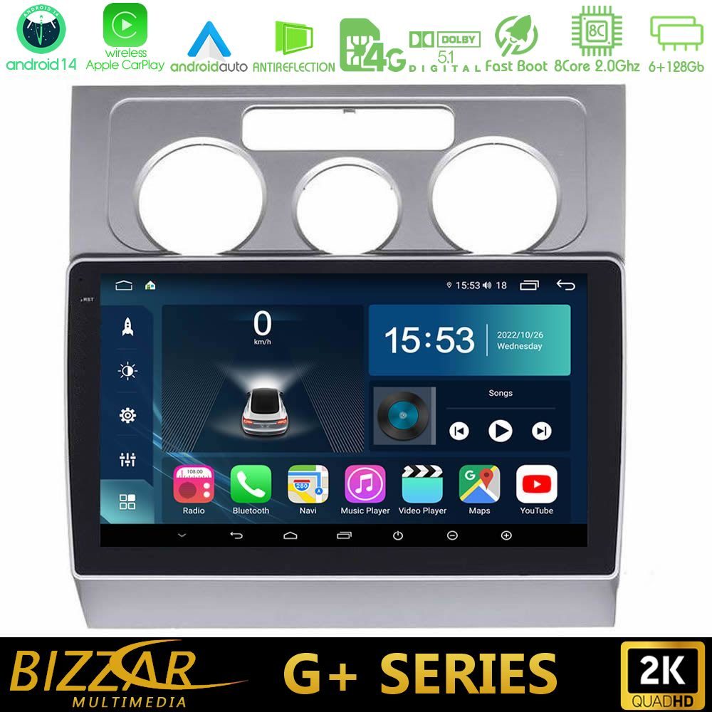 Bizzar G+ Series VW Touran 2003-2011 8Core Android14 6+128GB Navigation Multimedia Tablet 10"