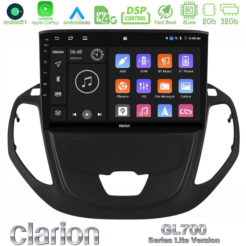 Clarion GL700 Lite Series 8Core Android11 2+32GB Ford Transit Courier 2015-2023 Navigation Multimedia Tablet 9" Με Carplay & Android Auto