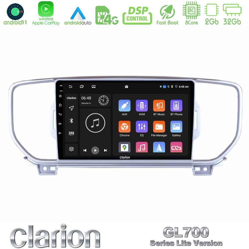 Clarion GL700 Lite Series 8Core Android11 2+32GB Kia Sportage 2016-2018 Navigation Multimedia Tablet 9" Με Carplay & Android Auto