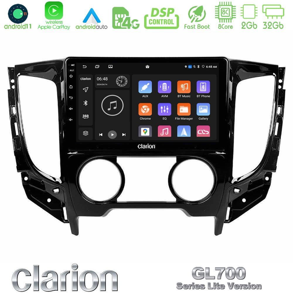 Clarion GL700 Lite Series 8Core Android11 2+32GB Mitsubishi L200 2016-> & Fiat Fullback (Manual A/C) Navigation Multimedia Tablet 9" Με Carplay & Android Auto