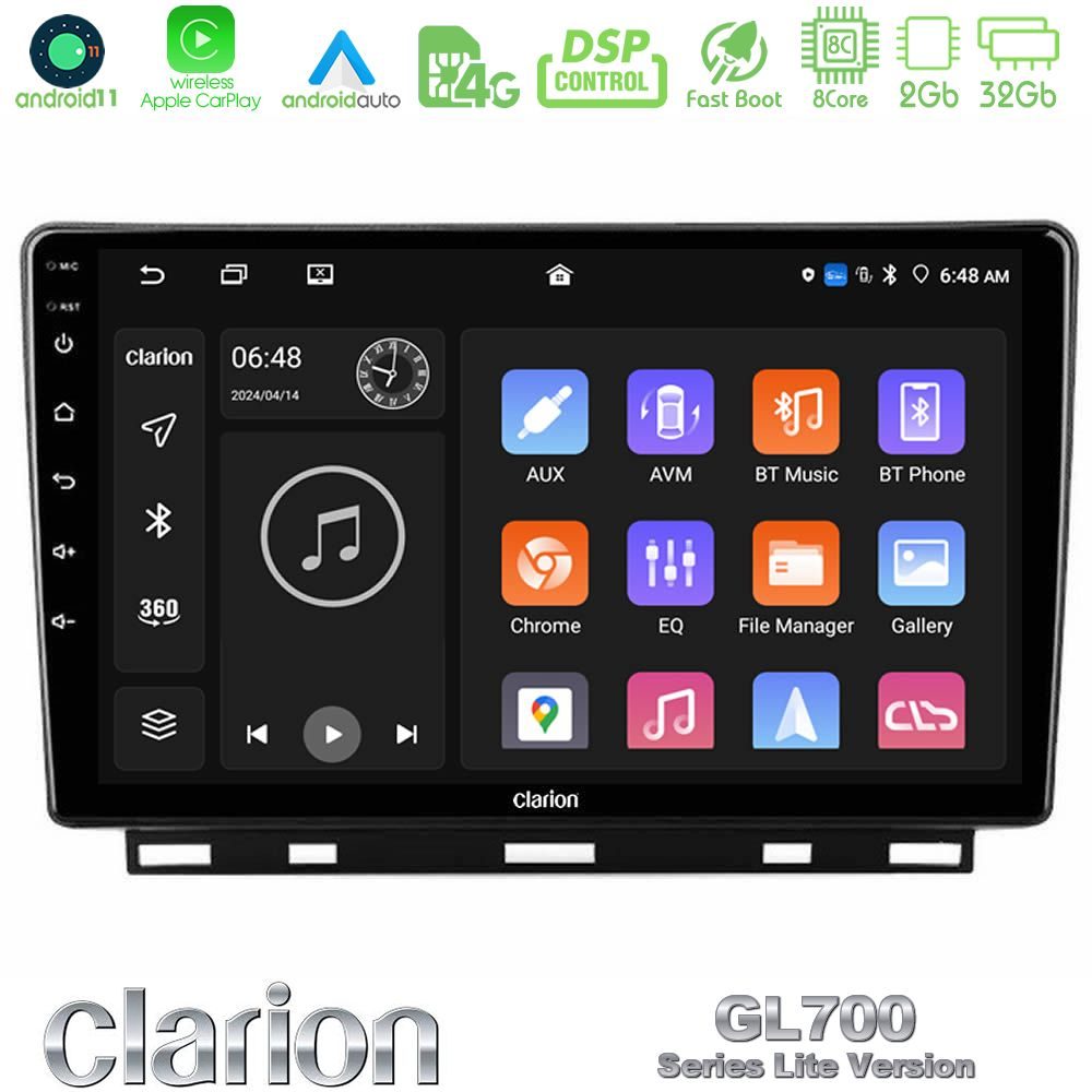Clarion GL700 Lite Series 8Core Android11 2+32GB Renault Clio 5 2020-2024 Navigation Multimedia Tablet 9" Με Carplay & Android Auto