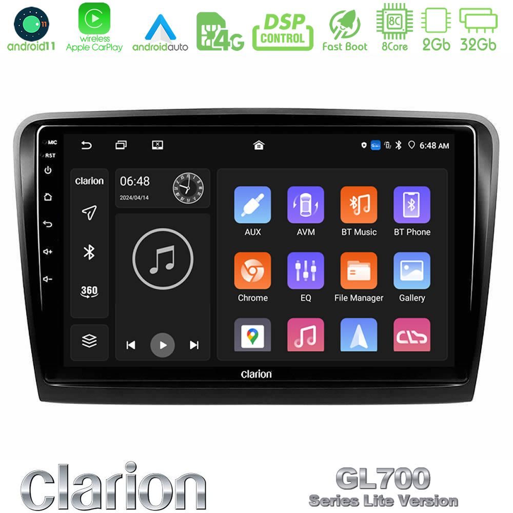 Clarion GL700 Lite Series 8Core Android11 2+32GB Skoda Superb 2008-2015 Navigation Multimedia Tablet 10" Με Carplay & Android Auto