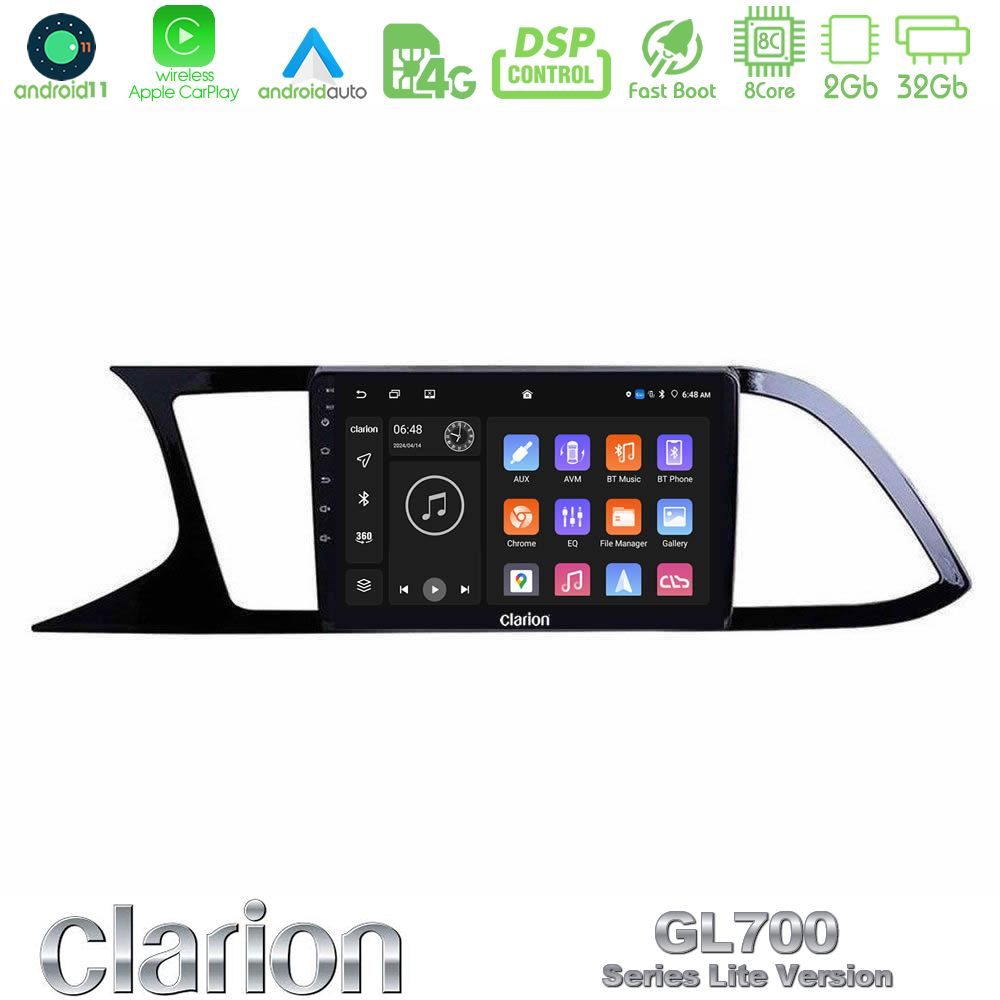 Clarion GL700 Lite Series 8Core Android11 2+32GB Seat Leon 2013 – 2019 Navigation Multimedia Tablet 9" Με Carplay & Android Auto