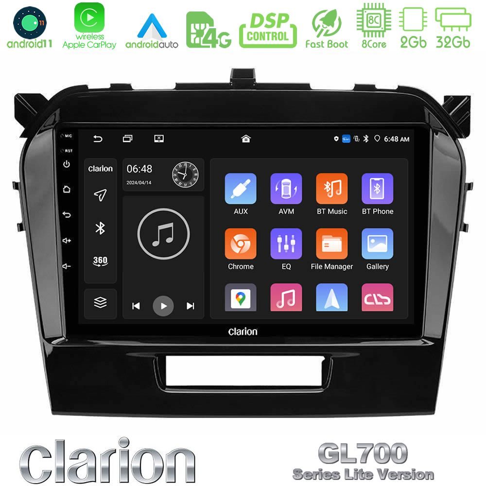 Clarion GL700 Lite Series 8Core Android11 2+32GB Suzuki Vitara 2015-2024 Navigation Multimedia Tablet 9" Με Carplay & Android Auto