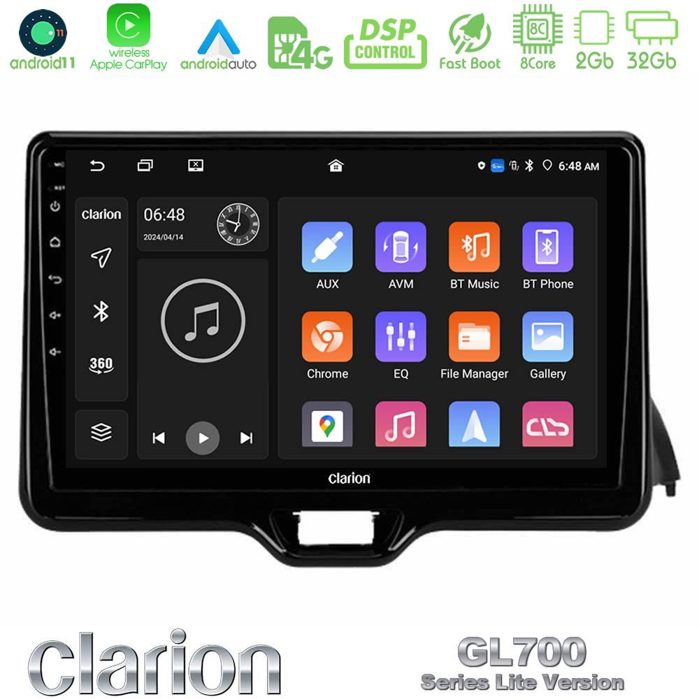 Clarion GL700 Lite Series 8Core Android11 2+32GB Toyota Yaris 2020-> Navigation Multimedia Tablet 10" Με Carplay & Android Auto