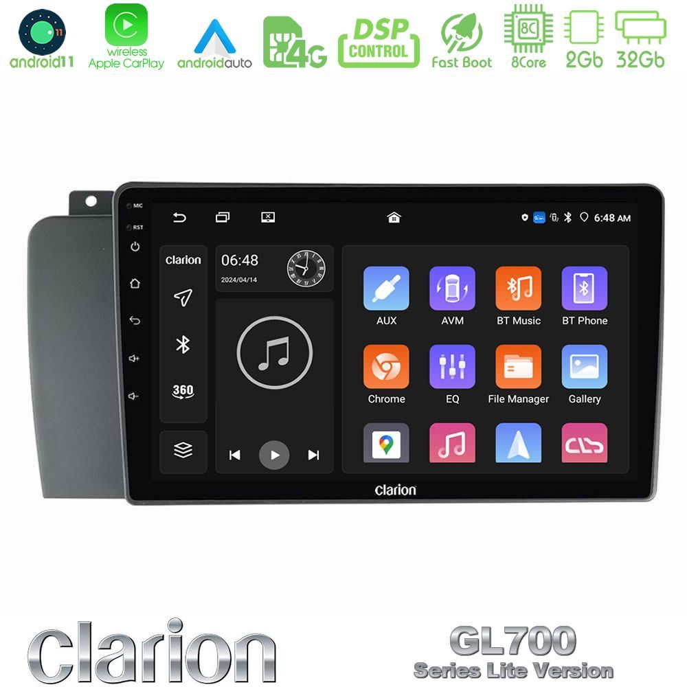 Clarion GL700 Lite Series 8Core Android11 2+32GB Volvo S60 2004-2009 Navigation Multimedia Tablet 9" Με Carplay & Android Auto