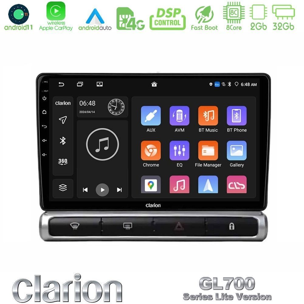 Clarion GL700 Lite Series 8Core Android11 6+128GB Citroen C3 2016-> Navigation Multimedia Tablet 9" Με Carplay & Android Auto