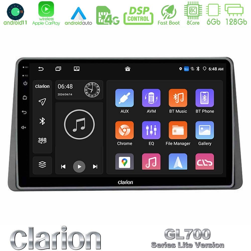 Clarion GL700 Lite Series 8Core Android11 6+128GB Dacia Duster 2019-> Navigation Multimedia Tablet 10" Με Carplay & Android Auto