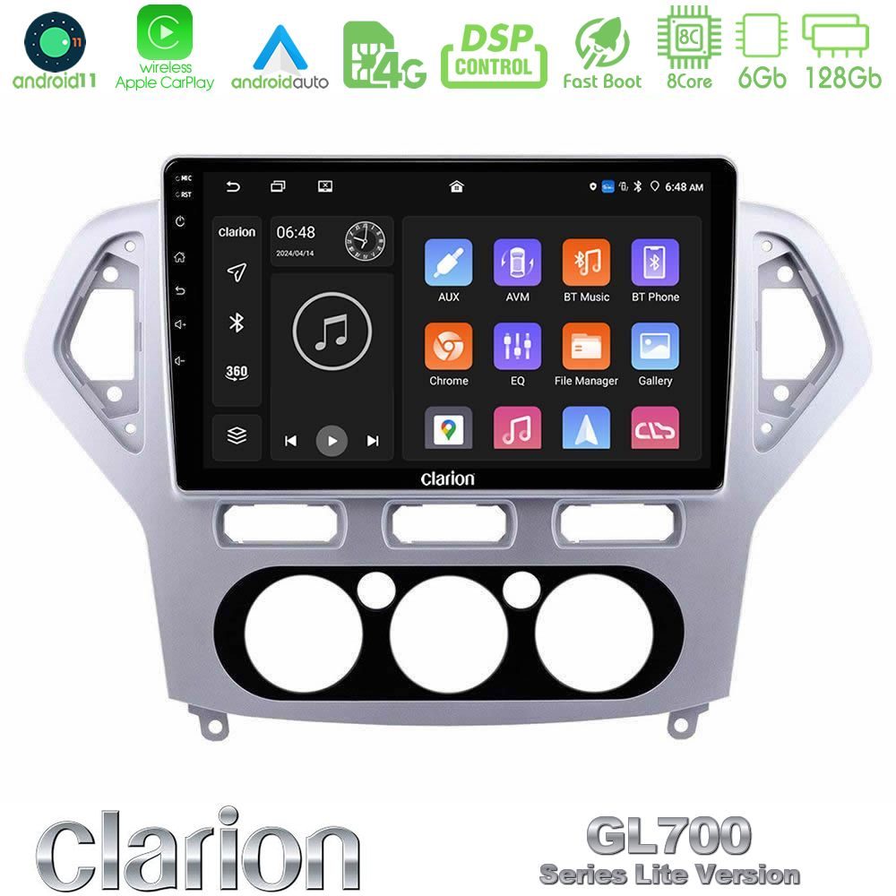 Clarion GL700 Lite Series 8Core Android11 6+128GB Ford Mondeo 2007-2010 Manual A/C Navigation Multimedia Tablet 10" Με Carplay & Android Auto