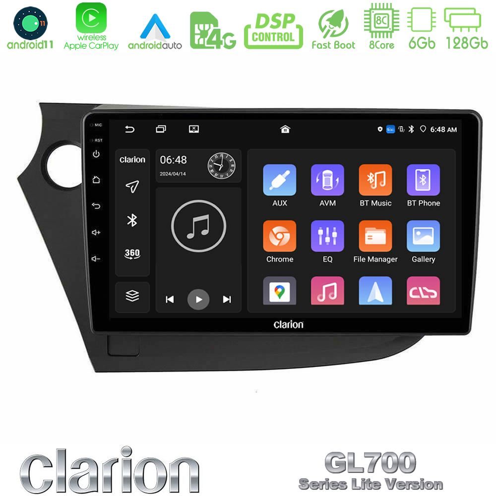 Clarion GL700 Lite Series 8Core Android11 6+128GB Honda Insight 2009-2015 Navigation Multimedia Tablet 9" Με Carplay & Android Auto