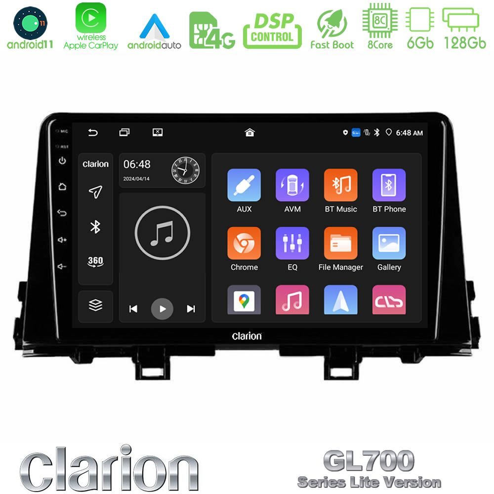 Clarion GL700 Lite Series 8Core Android11 6+128GB Kia Picanto 2017-2021 Navigation Multimedia Tablet 9" Με Carplay & Android Auto