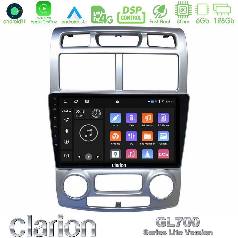 Clarion GL700 Lite Series 8Core Android11 6+128GB Kia Sportage 2005-2008 Navigation Multimedia Tablet 9"" Με Carplay & Android Auto