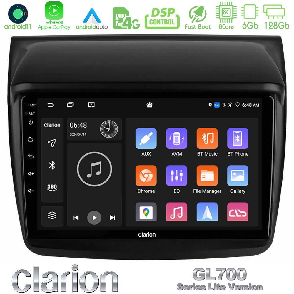 Clarion GL700 Lite Series 8Core Android11 6+128GB Mitsubishi L200 Navigation Multimedia Tablet 9" Με Carplay & Android Auto