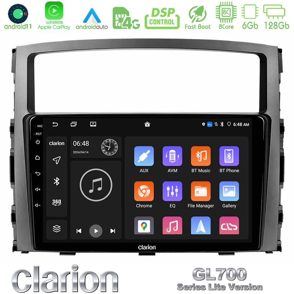 Clarion GL700 Lite Series 8Core Android11 6+128GB Mitsubishi Pajero 2008-2009 Navigation Multimedia Tablet 9" Με Carplay & Android Auto