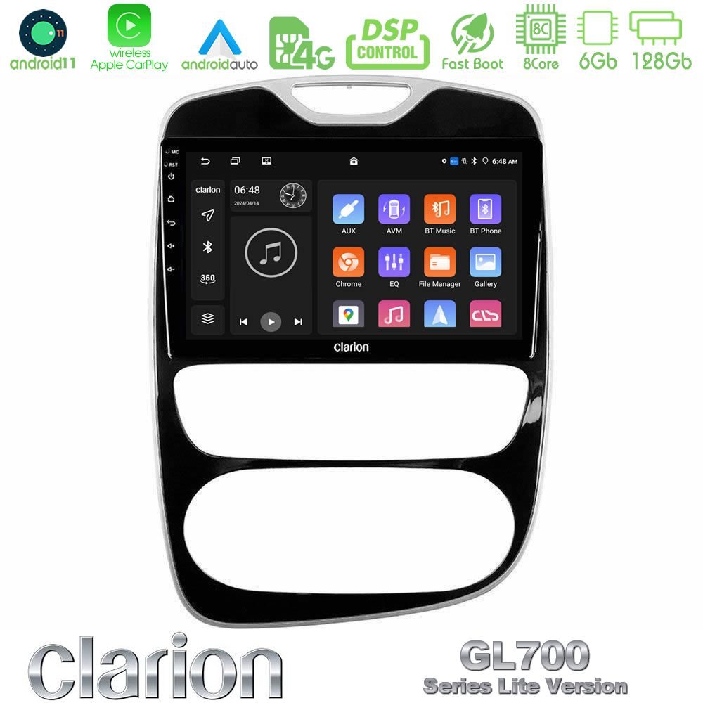 Clarion GL700 Lite Series 8Core Android11 6+128GB Renault Clio 2016-2019 Navigation Multimedia Tablet 10" Με Carplay & Android Auto