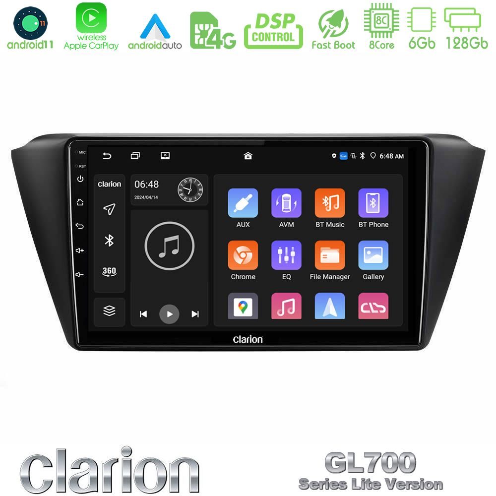 Clarion GL700 Lite Series 8Core Android11 6+128GB Skoda Fabia 2015-2021 Navigation Multimedia Tablet 9" Με Carplay & Android Auto