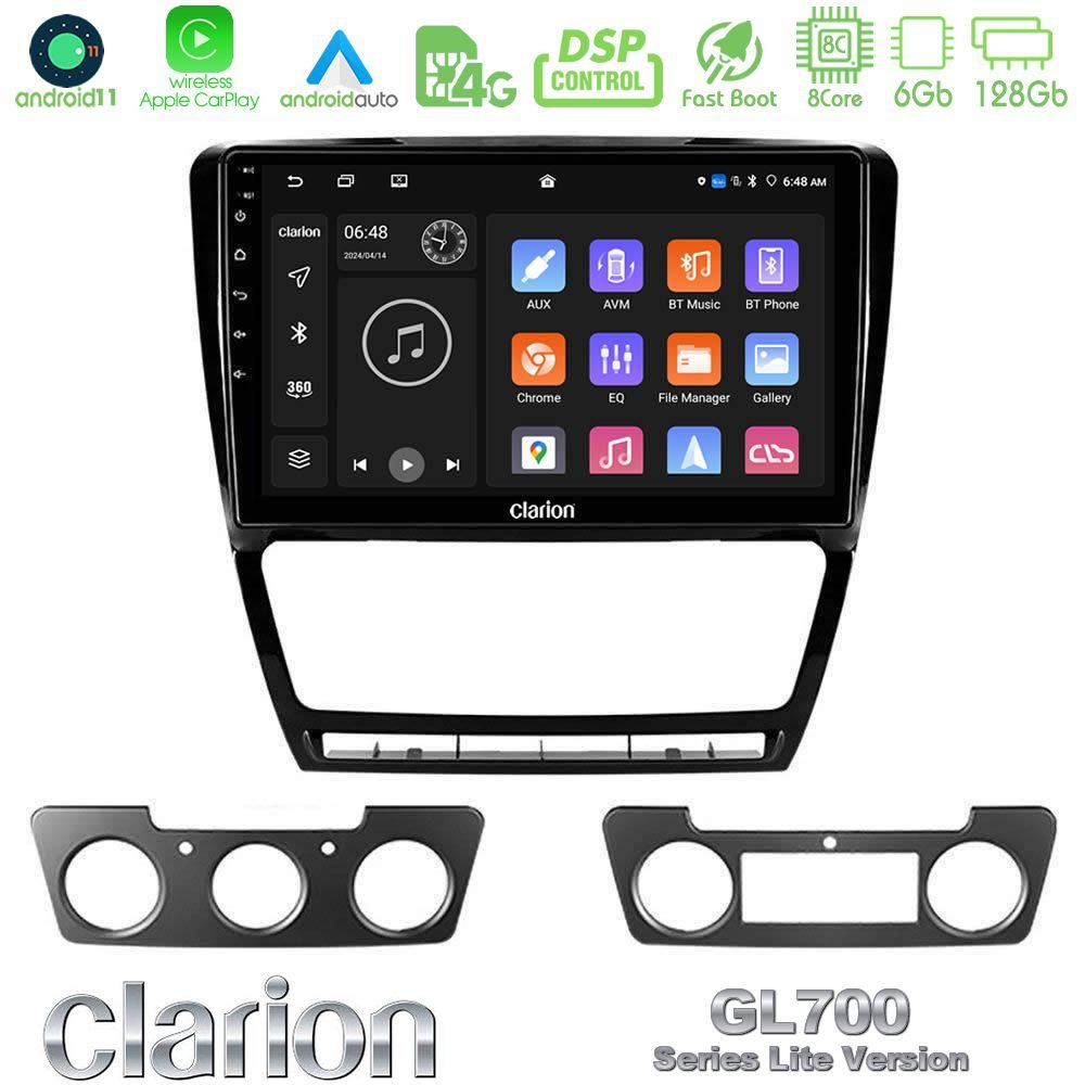 Clarion GL700 Lite Series 8Core Android11 6+128GB Skoda Octavia 5 Navigation Multimedia Tablet 10" Με Carplay & Android Auto