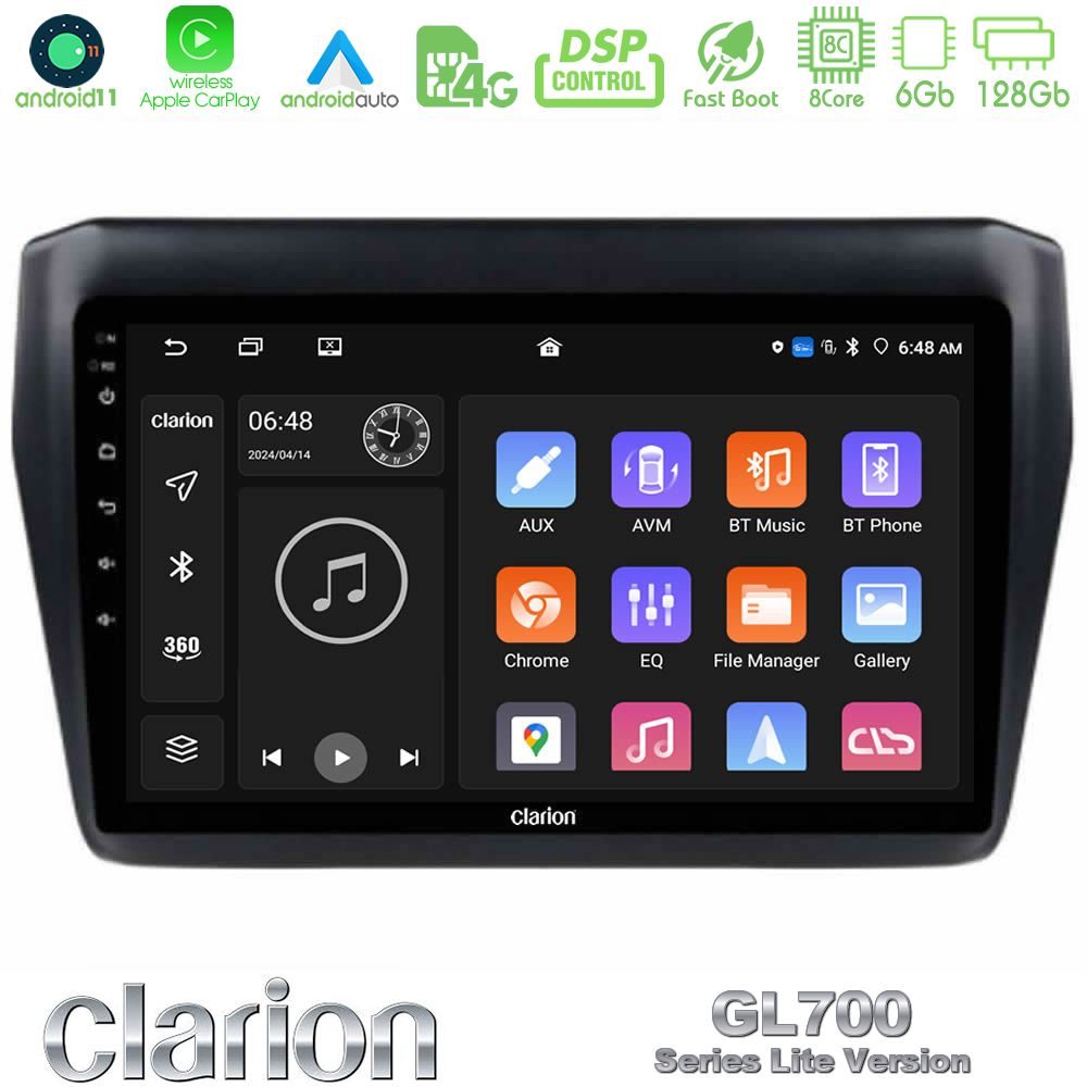 Clarion GL700 Lite Series 8Core Android11 6+128GB Suzuki Swift 2017-2023 Navigation Multimedia Tablet 9" Με Carplay & Android Auto