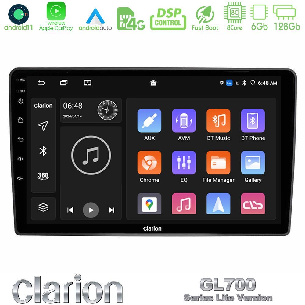 Clarion GL700 Lite Series 8Core Android11 6+128GB VW Passat Navigation Multimedia Tablet 9" Με Carplay & Android Auto