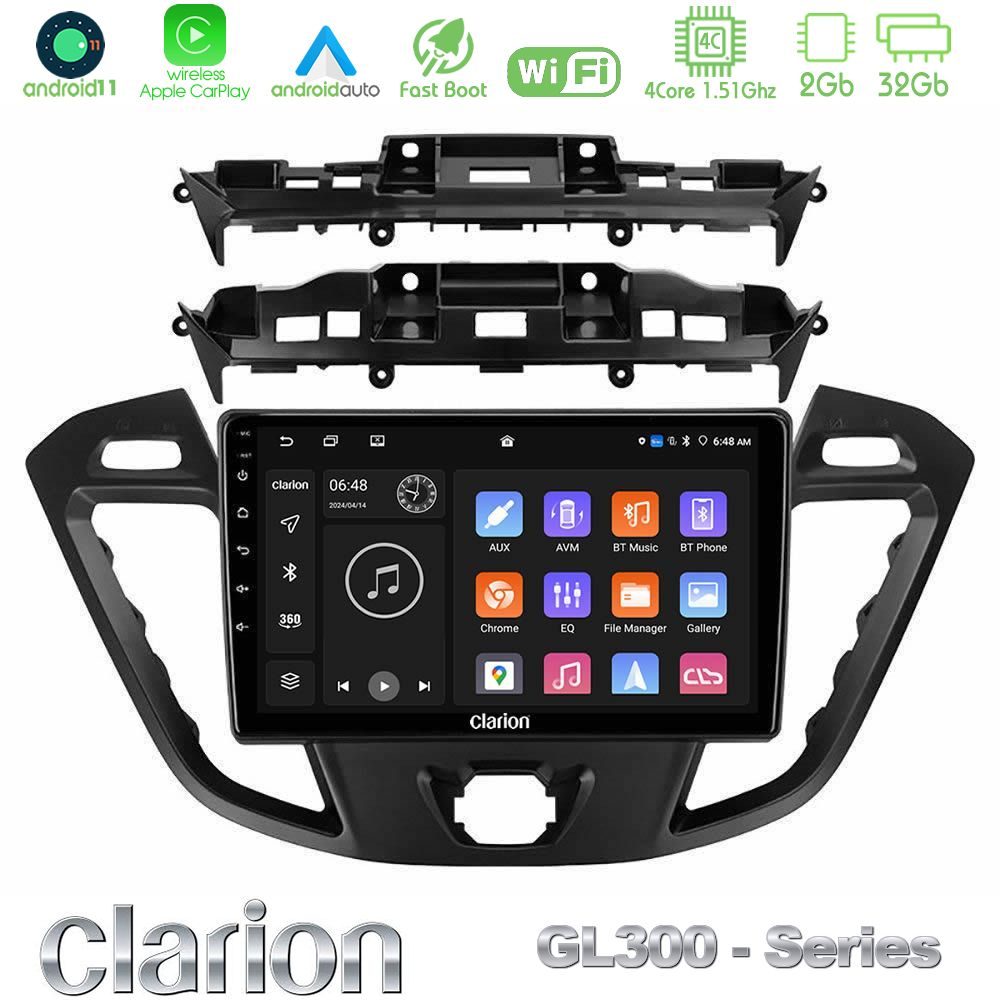 Clarion GL300 Series 4Core Android11 2+32GB Ford Transit Custom/Tourneo Custom Navigation Multimedia Tablet 9" Με Carplay & Android Auto