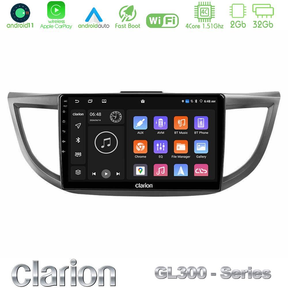 Clarion GL300 Series 4Core Android11 2+32GB Honda CRV 2012-2017 Navigation Multimedia Tablet 9" Με Carplay & Android Auto
