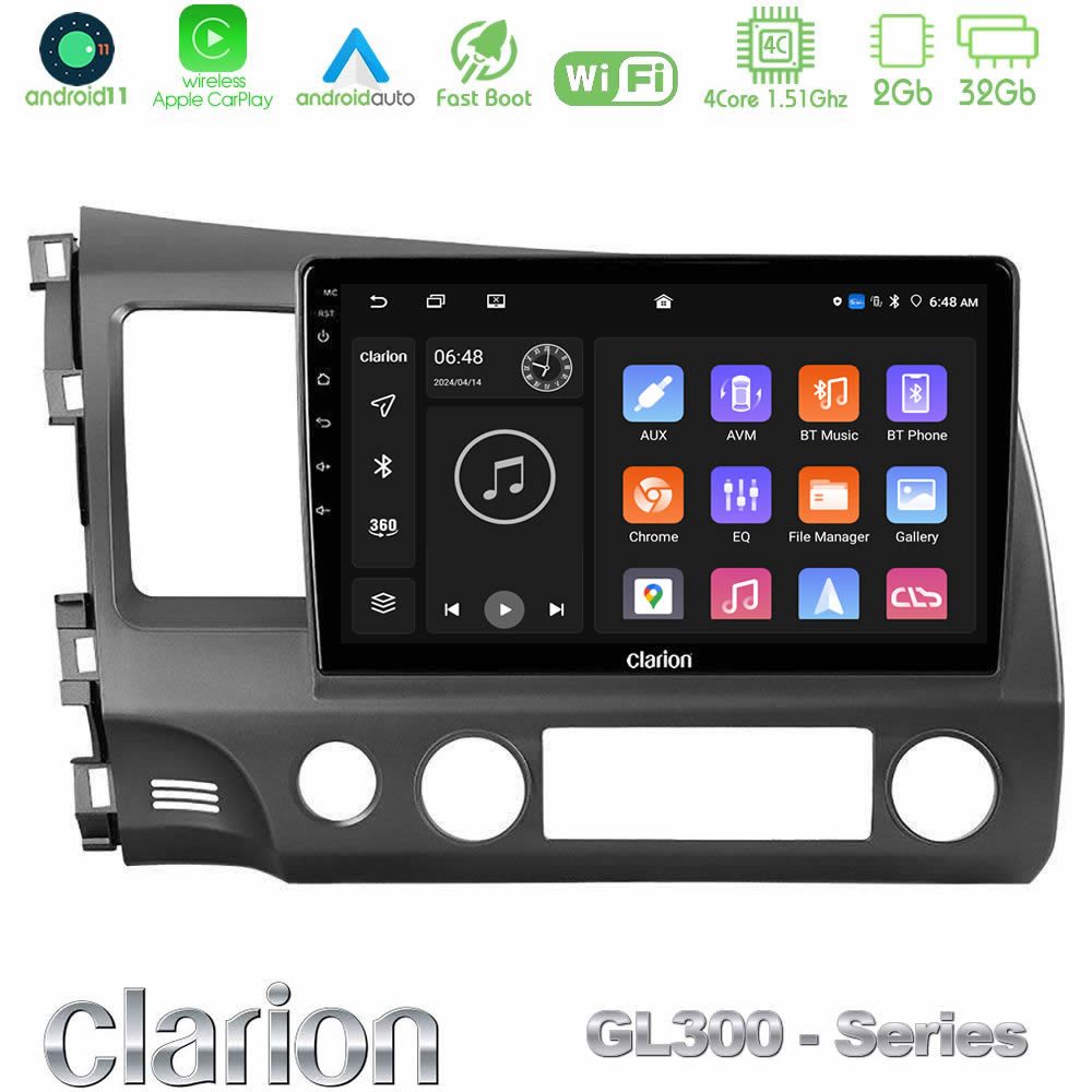 Clarion GL300 Series 4Core Android11 2+32GB Honda Civic 2006-2011 Navigation Multimedia Tablet 10" Με Carplay & Android Auto
