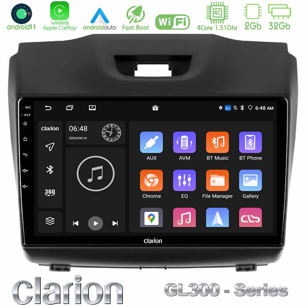 Clarion GL300 Series 4Core Android11 2+32GB Isuzu D-MAX 2012-2019 Navigation Multimedia Tablet 9" Με Carplay & Android Auto