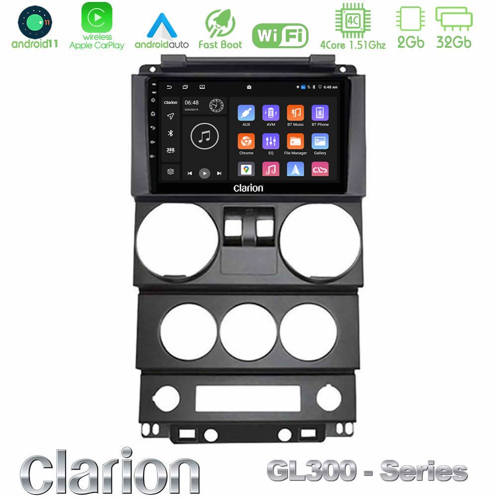 Clarion GL300 Series 4Core Android11 2+32GB Jeep Wrangler 2Door 2008-2010 Navigation Multimedia Tablet 9" Με Carplay & Android Auto