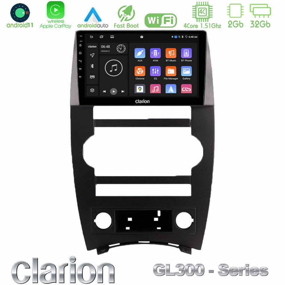 Clarion GL300 Series 4Core Android11 2+32GB Jeep Commander 2007-2008 Navigation Multimedia Tablet 9" Με Carplay & Android Auto