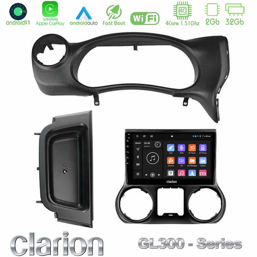 Clarion GL300 Series 4Core Android11 2+32GB Jeep Wrangler 2014-2017 Navigation Multimedia Tablet 10" Με Carplay & Android Auto