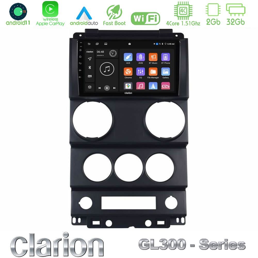 Clarion GL300 Series 4Core Android11 2+32GB Jeep Wrangler 2008-2010 Navigation Multimedia Tablet 9" Με Carplay & Android Auto