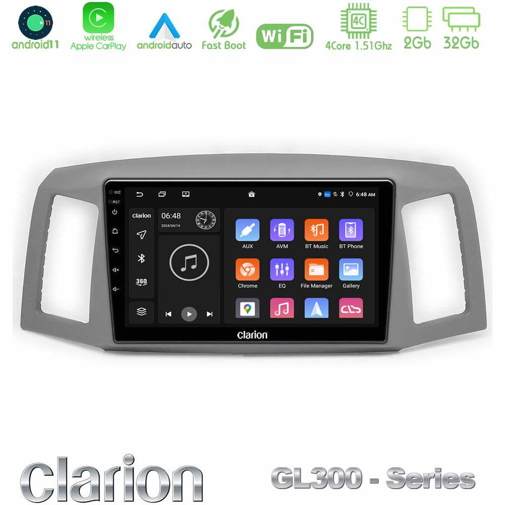 Clarion GL300 Series 4Core Android11 2+32GB Jeep Grand Cherokee 2005-2007 Navigation Multimedia Tablet 10" Με Carplay & Android Auto