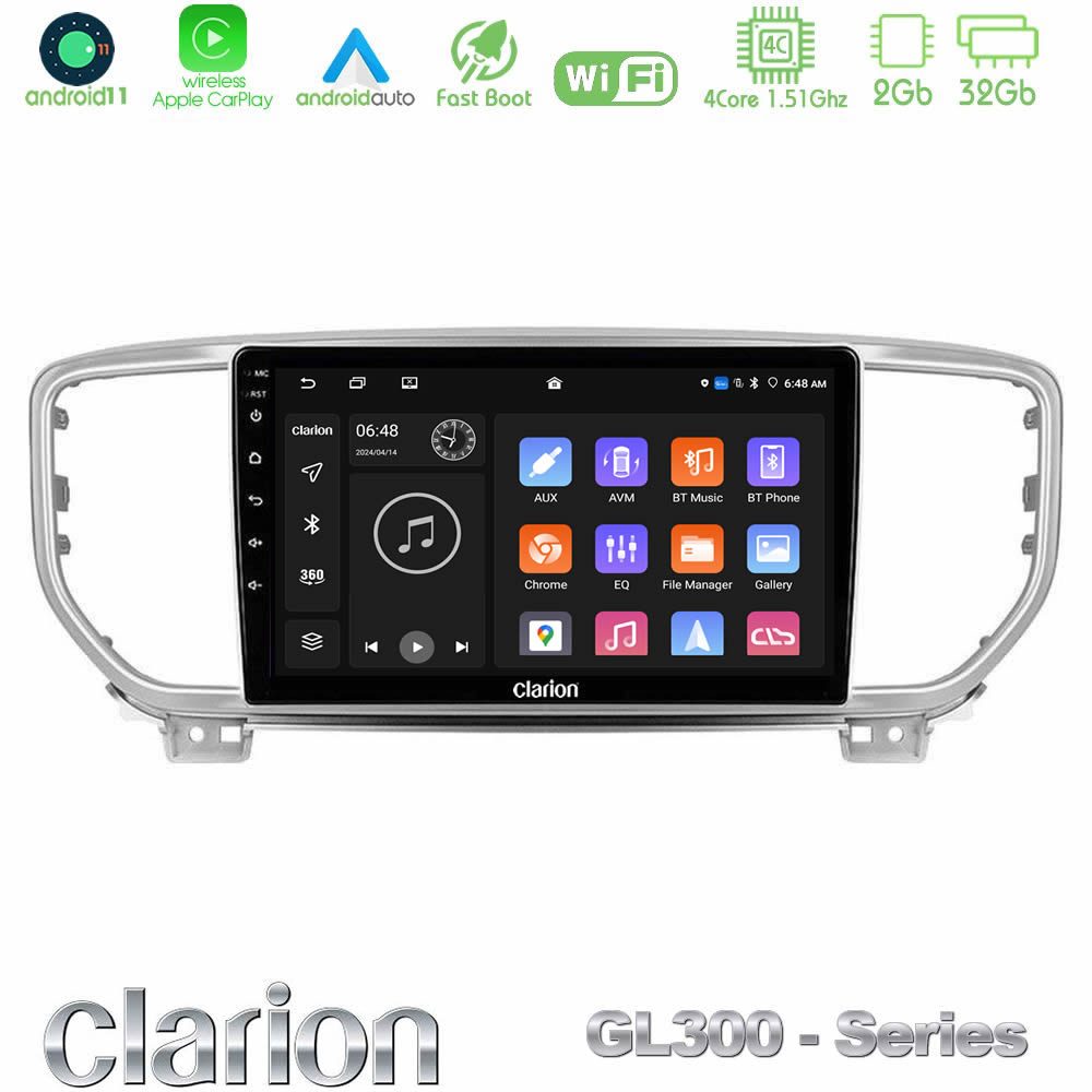 Clarion GL300 Series 4Core Android11 2+32GB Kia Sportage 2018-2021 Navigation Multimedia Tablet 9" Με Carplay & Android Auto