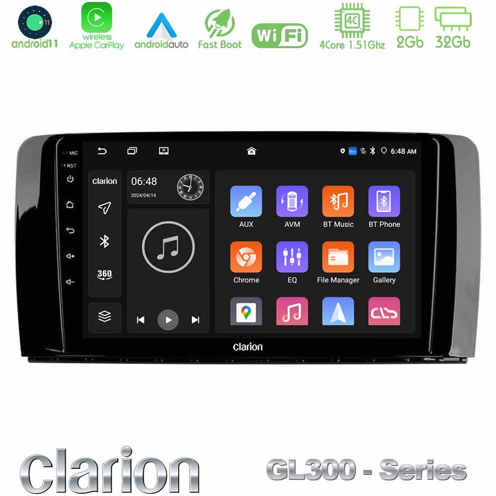 Clarion GL300 Series 4Core Android11 2+32GB Mercedes R Class Navigation Multimedia Tablet 9" Με Carplay & Android Auto
