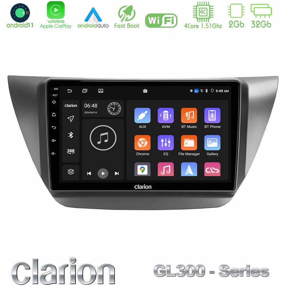 Clarion GL300 Series 4Core Android11 2+32GB Mitsubishi Lancer 2004 – 2008 Navigation Multimedia Tablet 9" Με Carplay & Android Auto