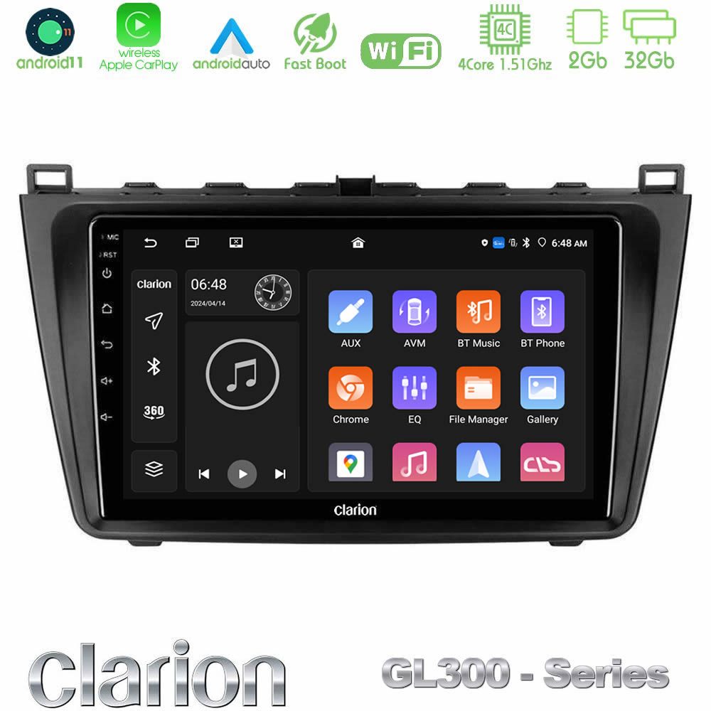 Clarion GL300 Series 4Core Android11 2+32GB Mazda 6 2008-2012 Navigation Multimedia Tablet 9" Με Carplay & Android Auto