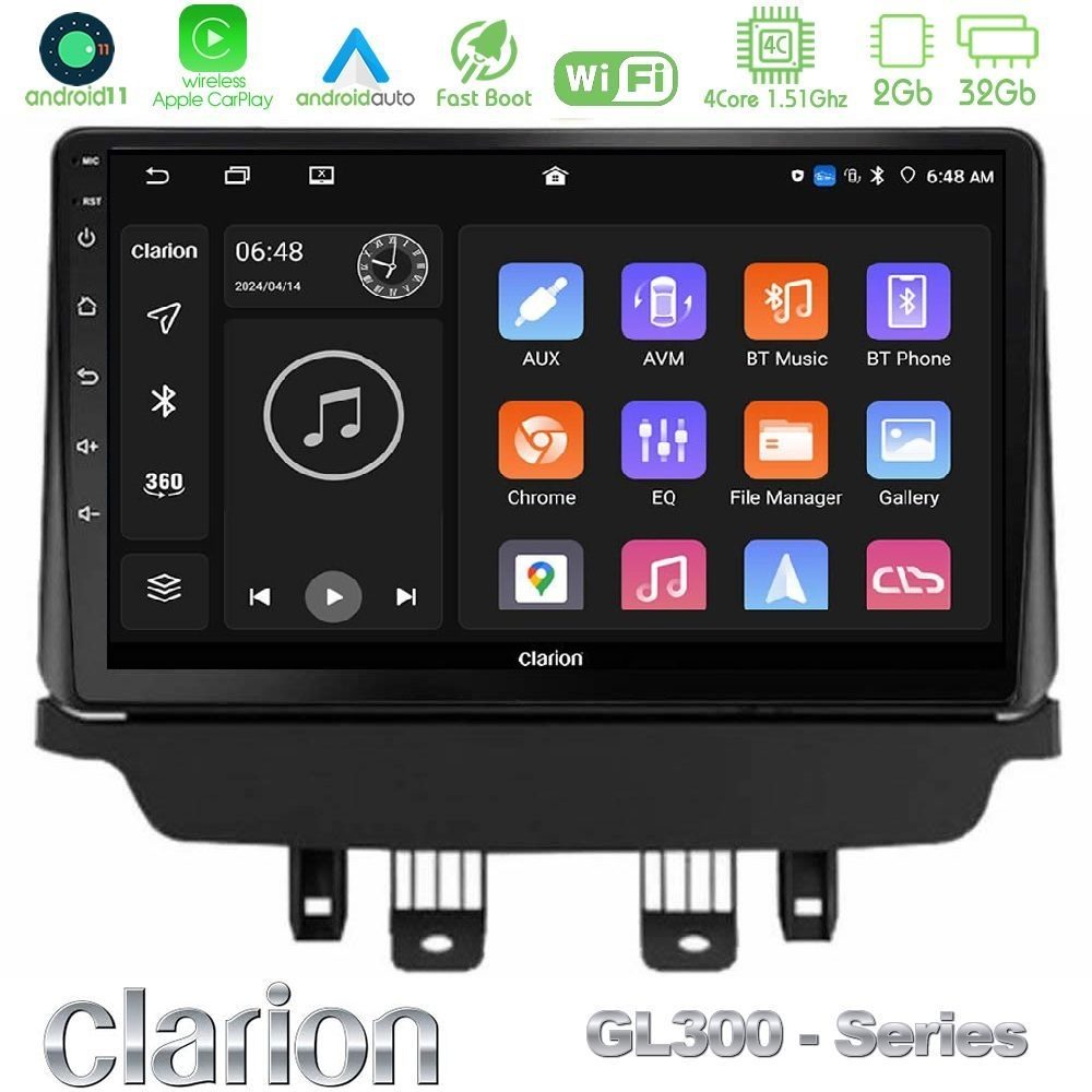 Clarion GL300 Series 4Core Android11 2+32GB Mazda 2 2014-2021 Navigation Multimedia Tablet 9" Με Carplay & Android Auto