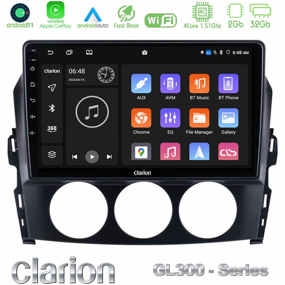 Clarion GL300 Series 4Core Android11 2+32GB Mazda MX-5 2006-2008 Navigation Multimedia Tablet 9" Με Carplay & Android Auto