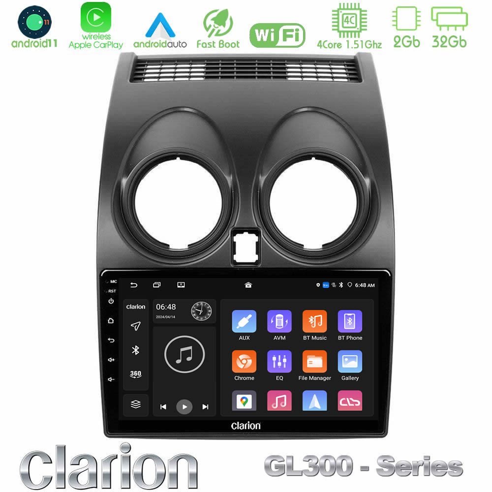 Clarion GL300 Series 4Core Android11 2+32GB Nissan Qashqai J10 Navigation Multimedia Tablet 9" Με Carplay & Android Auto