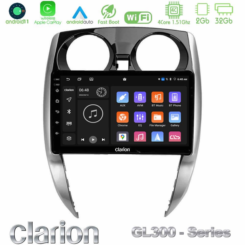 Clarion GL300 Series 4Core Android11 2+32GB Nissan Note 2013-2018 Navigation Multimedia Tablet 10" Με Carplay & Android Auto