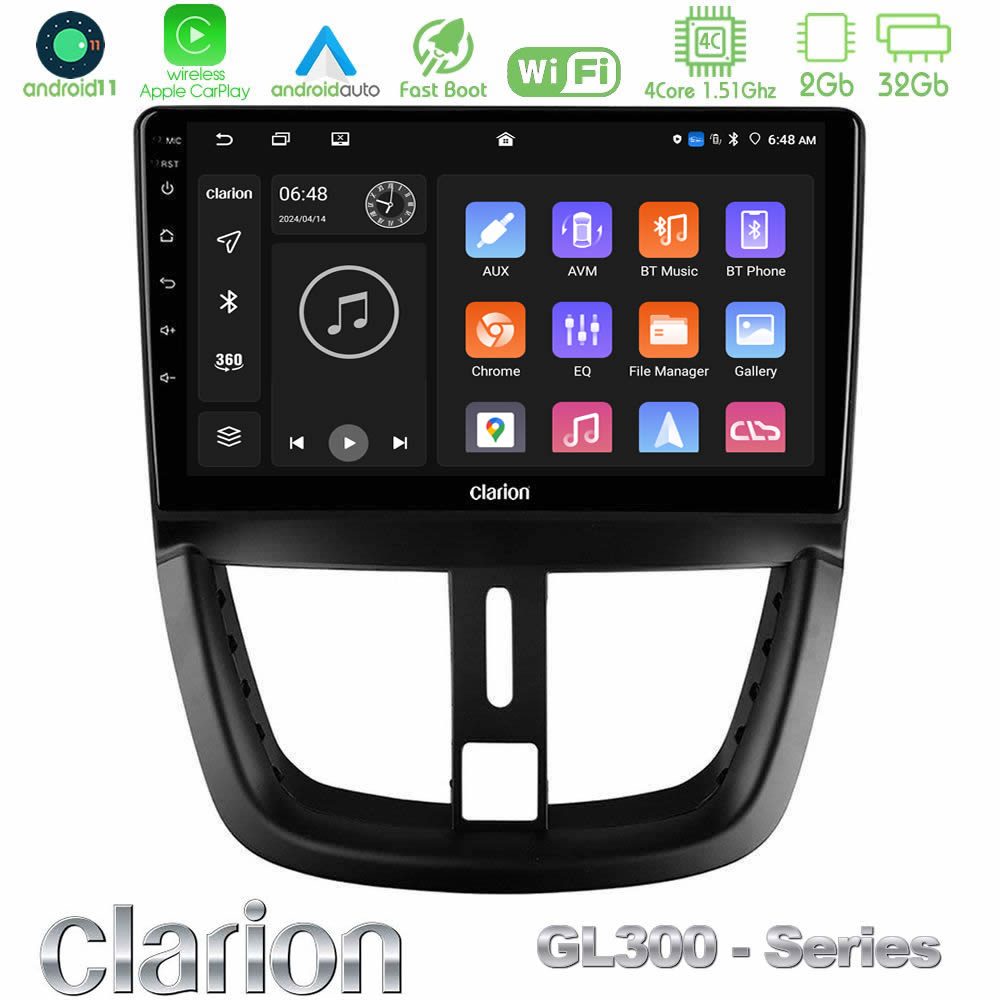 Clarion GL300 Series 4Core Android11 2+32GB Peugeot 207 Navigation Multimedia Tablet 9" Με Carplay & Android Auto