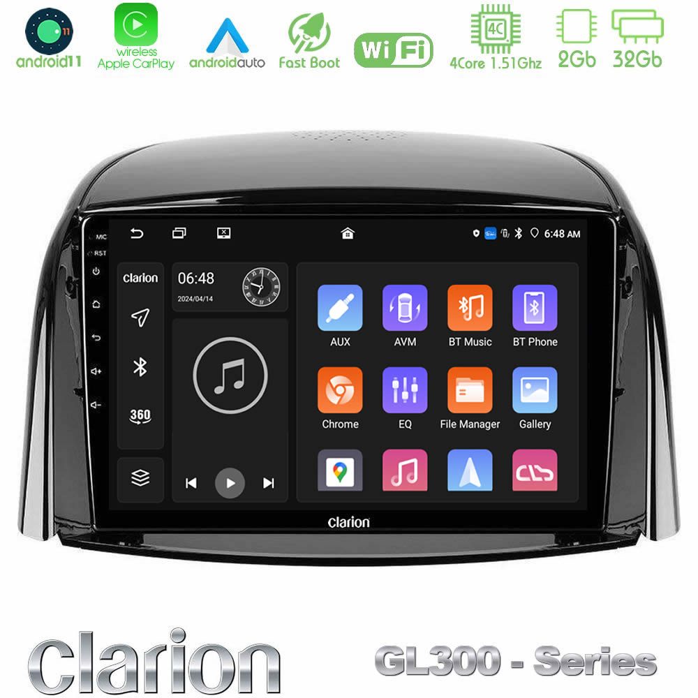 Clarion GL300 Series 4Core Android11 2+32GB Renault Koleos 2007-2015 Navigation Multimedia Tablet 9" Με Carplay & Android Auto