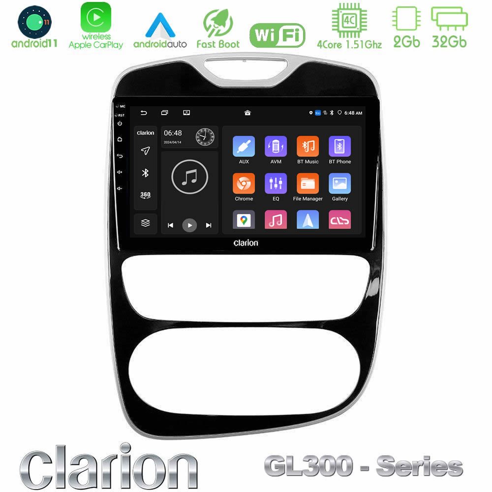 Clarion GL300 Series 4Core Android11 2+32GB Renault Clio 2016-2019 Navigation Multimedia Tablet 10" Με Carplay & Android Auto