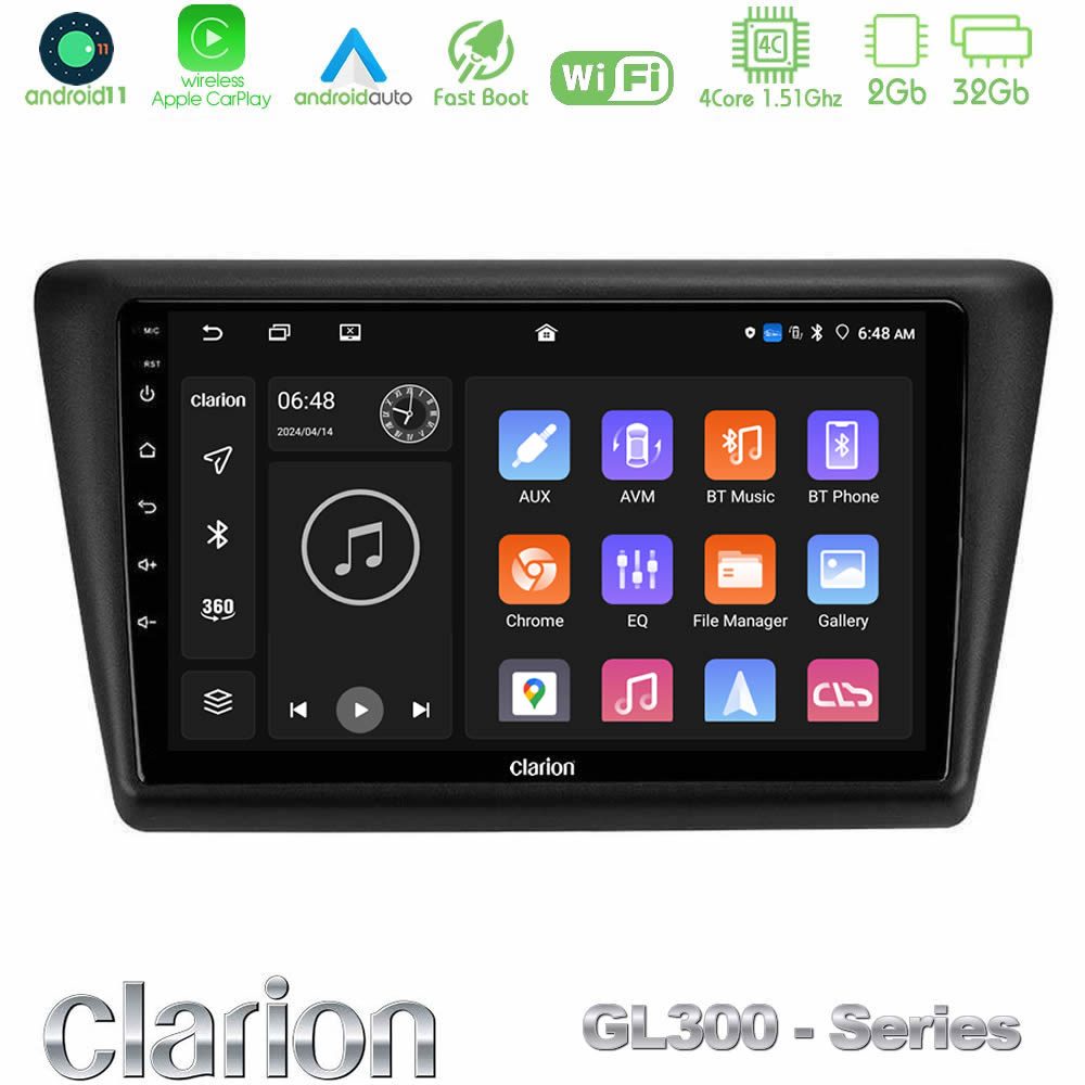 Clarion GL300 Series 4Core Android11 2+32GB Skoda Rapid 2013-2017 Navigation Multimedia Tablet 9" Με Carplay & Android Auto