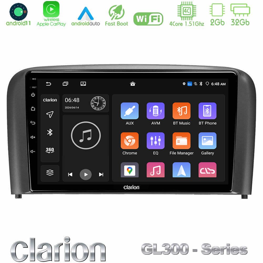 Clarion GL300 Series 4Core Android11 2+32GB Volvo S80 1998-2006 Navigation Multimedia Tablet 9" Με Carplay & Android Auto