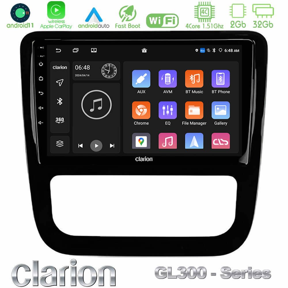 Clarion GL300 Series 4Core Android11 2+32GB VW Scirocco 2008-2014 Navigation Multimedia Tablet 9" (μαύρο γυαλιστερό) Με Carplay & Android Auto