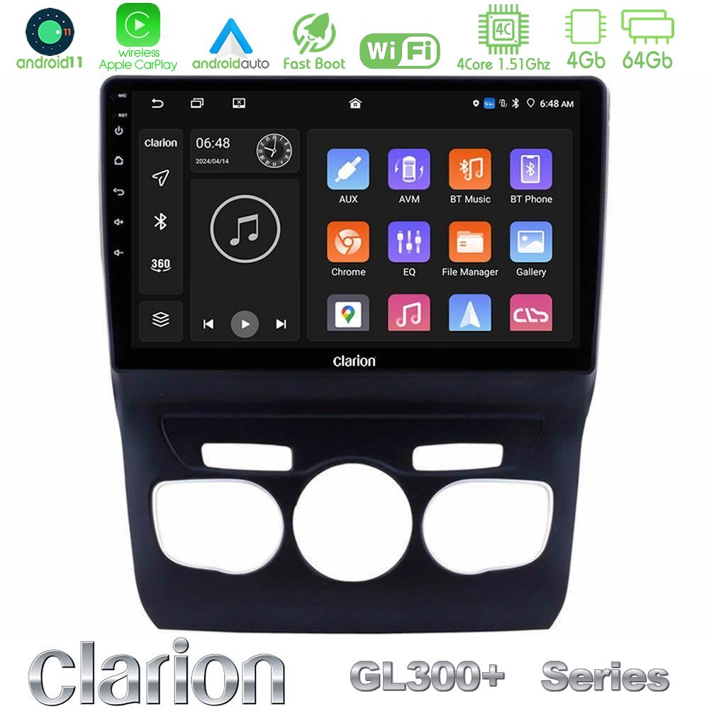 Clarion GL300+ Series 4Core Android11 4+64GB  Citroen C4L Navigation Multimedia Tablet 10"